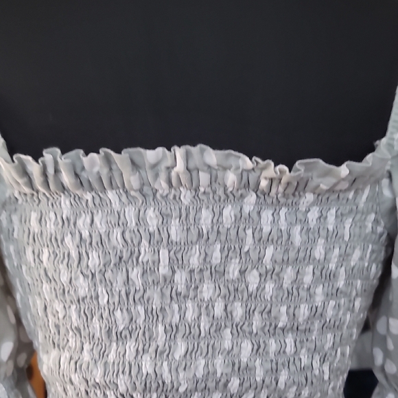 Abercrombie & Fitch Green with White polka Dots Puff Sleeve Blouse - Picture 9 of 10